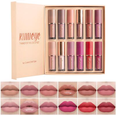 KIMIEYE 12-Color Lipstick Set โ Matte & Glossy Finish