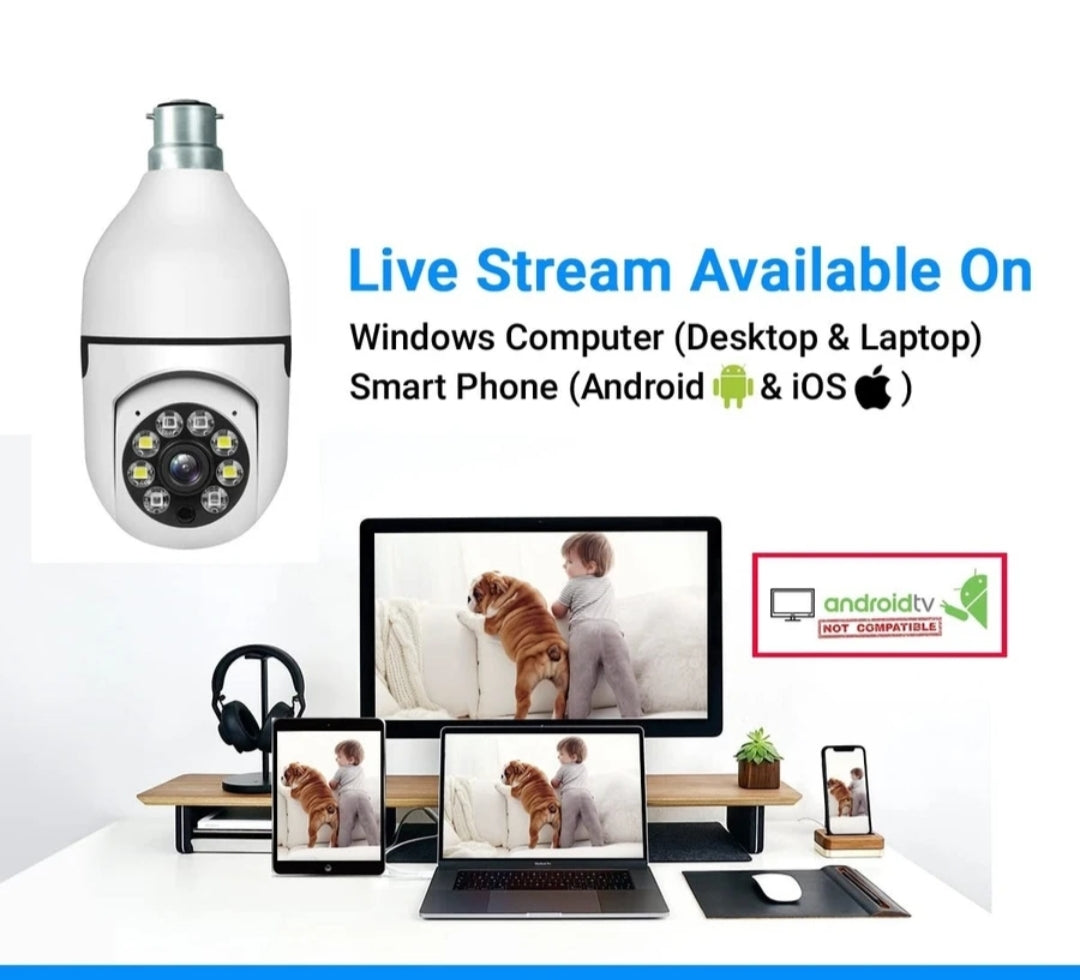 Mini Bulb Camera – 2-Way Audio, 360° Pan, Smart Alert